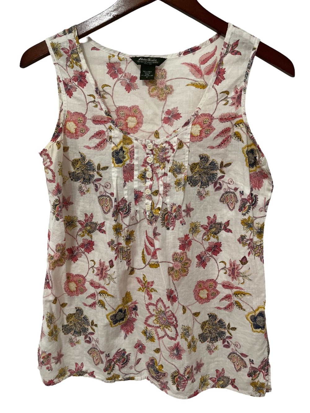 Eddie Bauer Womens Small Floral Sleeveless Cotton Button Front Blouse Top